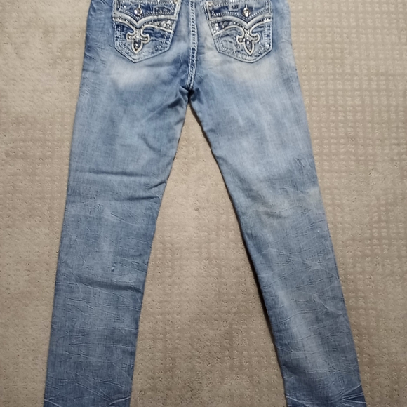 Rock Revival Yui Mid-Rise Straight Led Distressed Blue Jeans Womens Size 29×29.5 - Picture 9 of 14